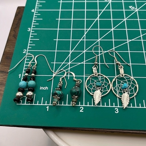 3 Pair | Silver Earrings Silver Tone |Faux  Turquoise|  Dream Catcher Earrings - Picture 11 of 11